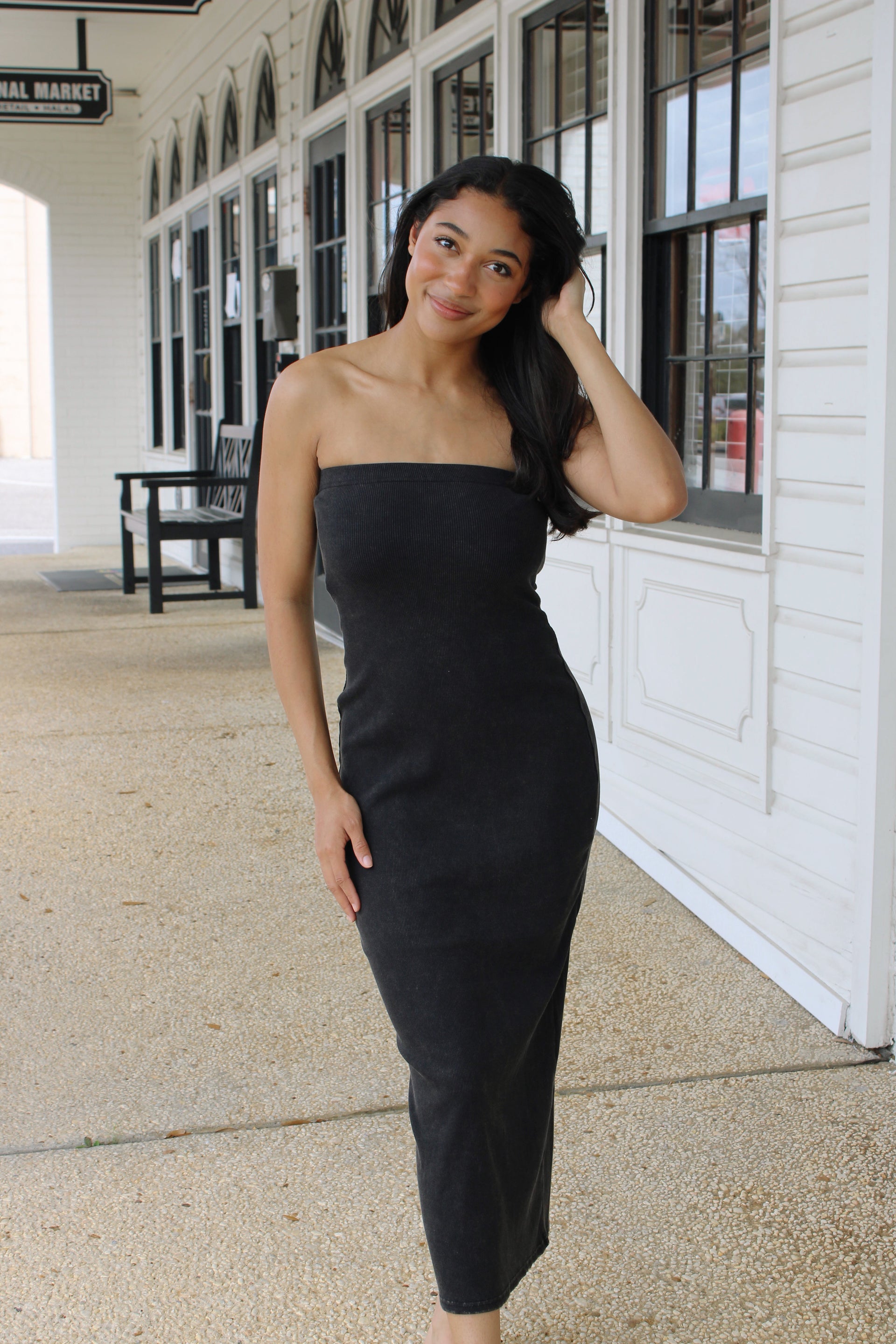 midi tube dress Quinn Acid Washed Midi Tube Dress/ Black Large