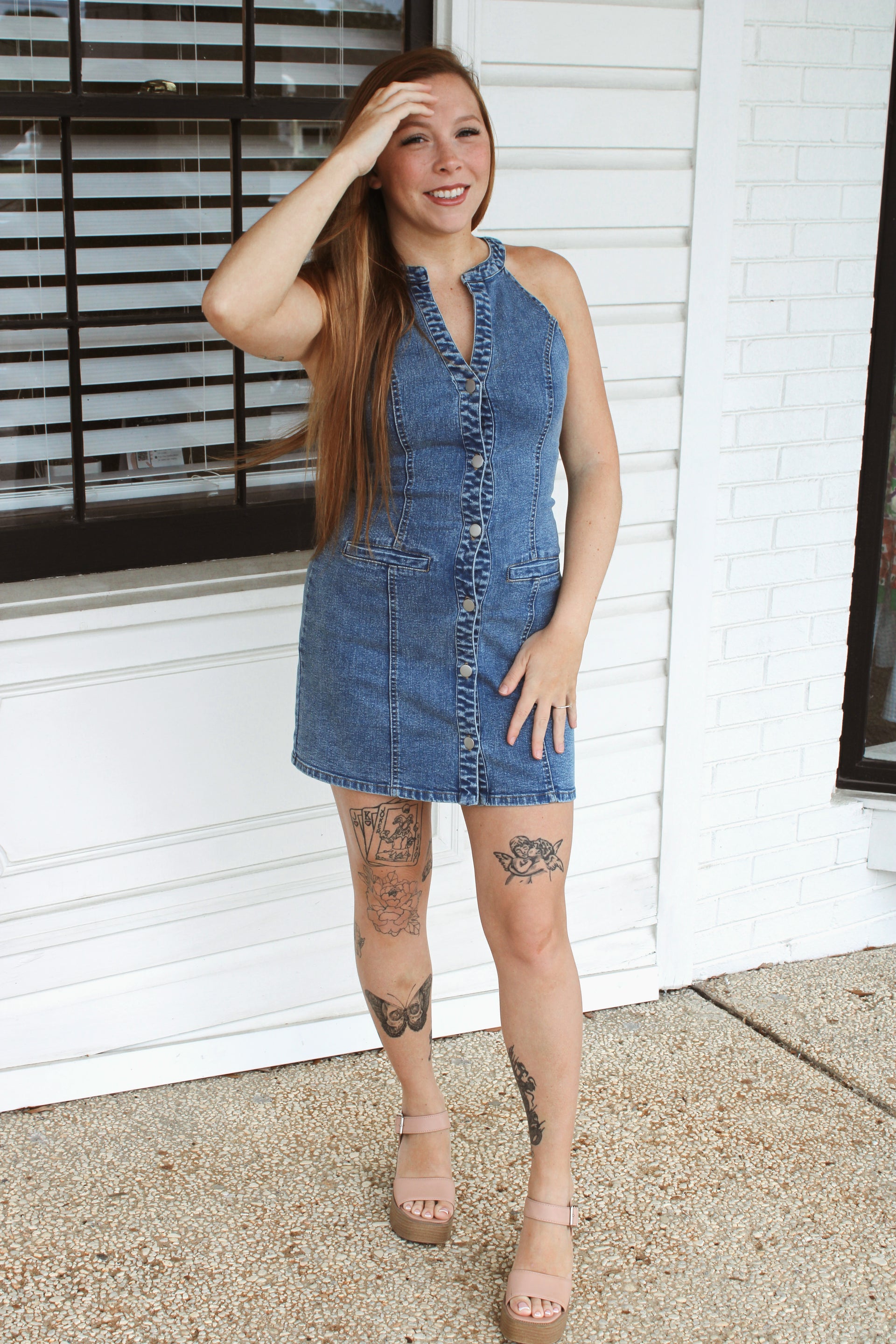 denim daisy dress Denim Daisy | Floral Embroidery Smocked Midi Dress